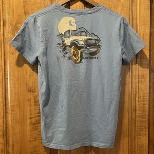 Carhartt Wood Grain C Tank T Shirt Blue Truck Logo Boys Large 14-16